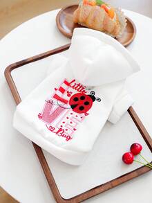 1件宠物衣服，狗狗猫咪服装，快乐小狗小型犬休闲时尚可爱舒适保暖爱心瓢虫情人节卫衣 - 白色 - 查看 10