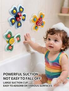 4pcs/Set Cute Insect Shaped Suction Cup Rotating Toys, Sensory Bath Toys, Helps Soothe Emotions And Sleep, Suitable For Bathtub, Sticks To Smooth Surfaces - Multicolor - View 2