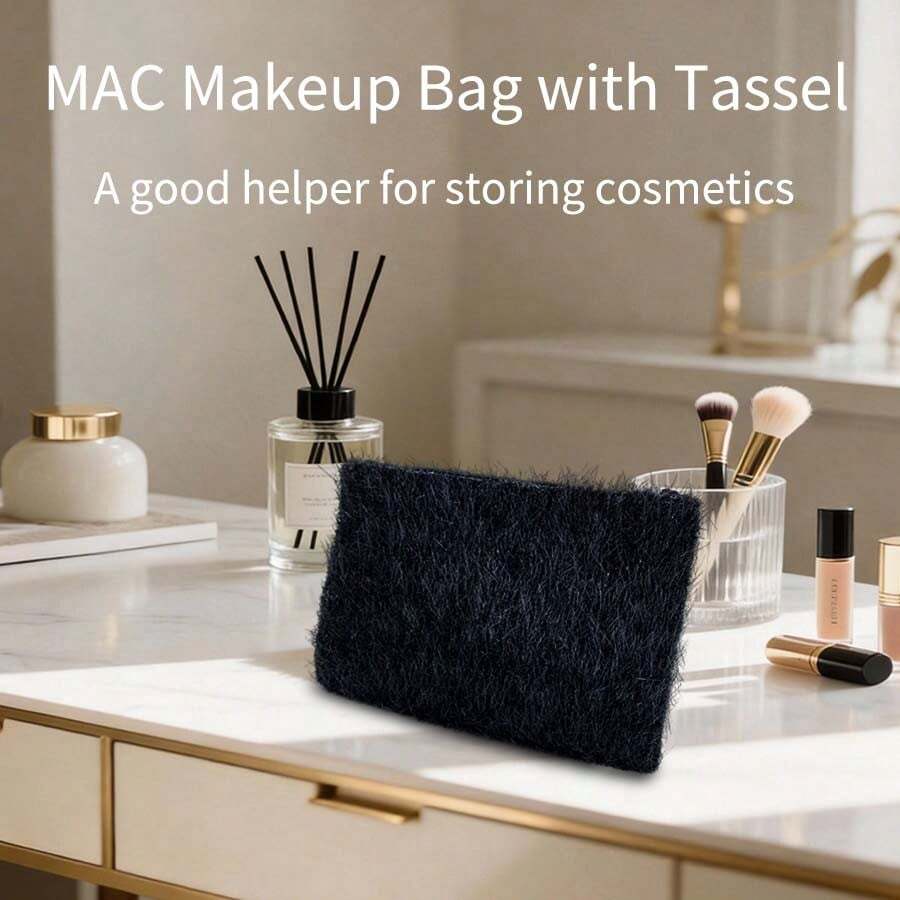 Bolsa de maquillaje portátil con borlas, elegante y glamorosa de MAC - Negro - Ver 1