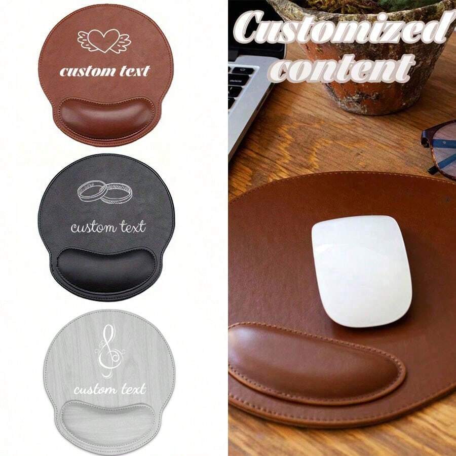 1pc Customized Oval Leather Mouse Pad, Ergonomic PU Leather Mouse Pad With Wrist Rest, Comfortable Memory Foam, Waterproof Surface, Suitable For Computer Desk, Portable Chair, Home, Office And Travel - Multicolor - View 1