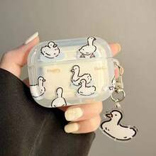 卡通鸭子涂鸦保护壳，兼容苹果无线充电盒，防刮防震 - 無色 - 查看 7