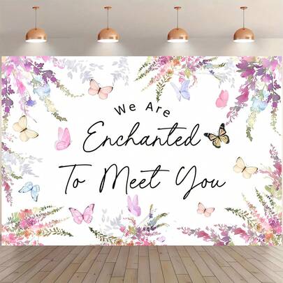 1 Purple Floral Butterfly Design Backdrop Banner - "We're So Glad To See You", A Versatile Photo Backdrop, Photo Prop, Family Event Atmosphere Decoration, And Indoor/Outdoor Celebration Supplies Suitable For Baby Showers, Gender Reveal Events, Birthdays, And General Celebrations.