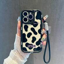 1 pieza funda de teléfono de moda, con colgante negro, diseño de patrón de vaca en blanco y negro, compatible con Apple  11 Pro Max, 12 Pro Max, 13 Pro Max, 14 Pro Max, 15 Pro Max, 16 Plus, 16 Pro Max,  Galaxy S21, S22, S23, S24 Ultra, Redmi Note 13, 14,  Pura 70, OPPO Reno 11, Honor X9,  Pixel 7. Material resistente a golpes, agua y arañazos, ideal para el Día de San Valentín. - Negro - Ver 2