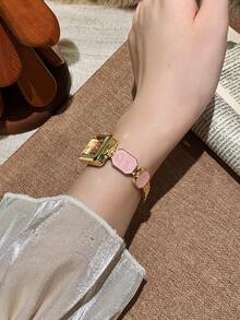 1件装女士方形黑色石英表，适合日常佩戴、生日礼物、休闲场合 - 粉色 - 查看 4