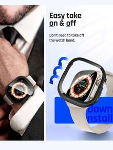 2 片装 3 合 1 钢化玻璃屏幕保护膜，兼容 Series 11/10/9/SE/8/7/6/5/4（40mm/41mm/44mm/45mm/42mm/46mm/49mm），全方位保护，内置钢化玻璃边框，高灵敏度硬质 PC 屏幕保护膜，超薄防刮，全面保护，兼容 - 黑+黑 - 查看 7