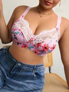 Plus Size Women Fashion Wireless Padded Bra - Pink - View 3