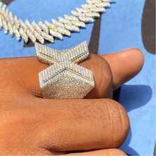 Men's X-Letter Ring, Platinum Plated Cubic Zirconia, Exaggerated Hip Hop Ring, Punk Rap Jewelry - White Gold - View 4