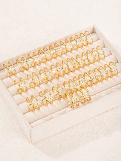 1pc Minimalist Women's Ring, Copper Inlaid Artificial Zirconia 26 Letter Initial Open Ring, Elegant Accessory Suitable For Daily Wear And Various Occasions