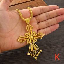 1 pieza Collar con colgante de cruz minimalista clásica hueca, longitud de cadena de 80 cm, colgante con elemento de cruz, collar de uso diario para mujeres, adecuado para árabe, reunión diaria, fiesta de cumpleaños, regalo de joyería de festival - Amarillo Oro - Ver 20