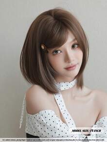 NAMM 14 Inch Short Straight Bob Wig For Women Brown Wig With Side-Bangs Heat-Resistant Synthetic Fiber Costume Hair Wigs For Daily Or School Use -Ar- Cosplay Costume Wigs - Sakura Celebrations Glam & Party Streetwear Photography - Girls Gift Wig Accessories - Brown - View 4