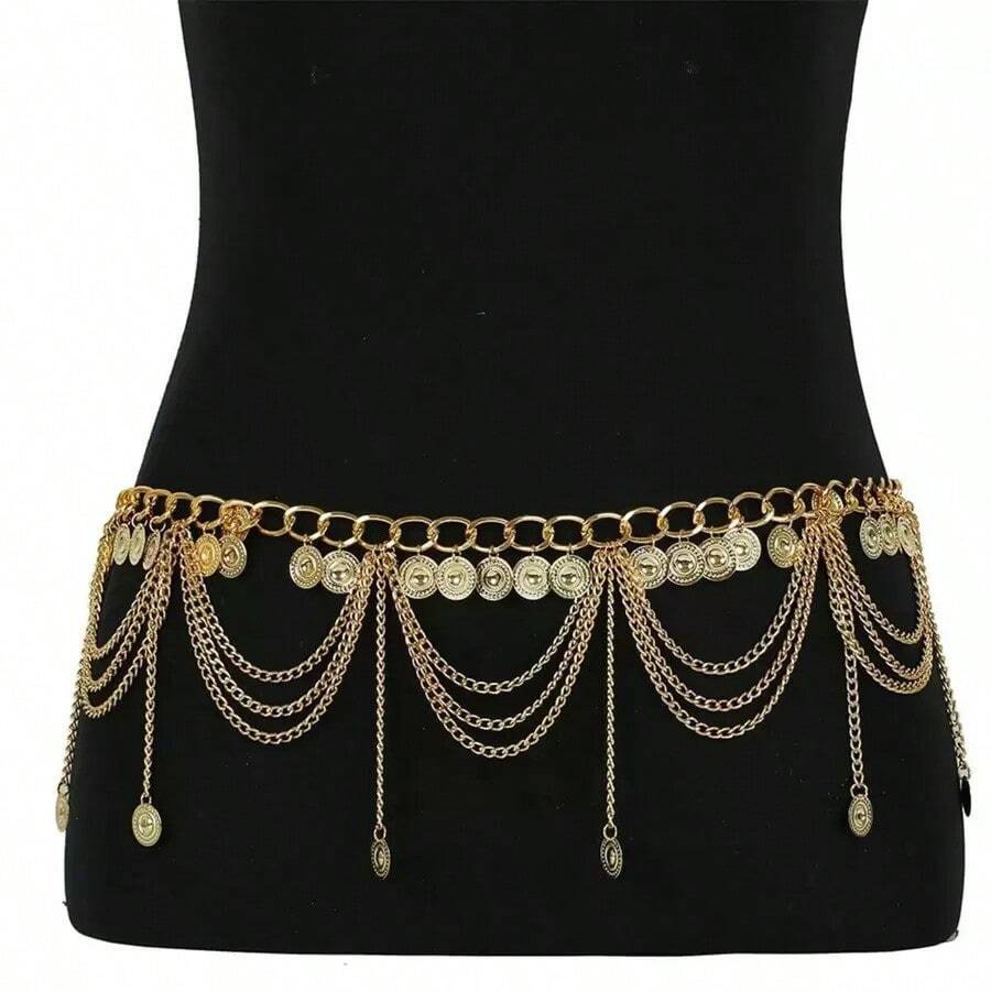 Coin Charm Waist Chain - Yellow Gold - View 1