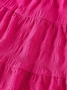 Girls' Fashion Round Neck Short Sleeve Printed Top And Elastic Waist Layered Ruffle Hem Long Skirt 2 Pieces Set, Spring/Summer - Hot Pink - View 8