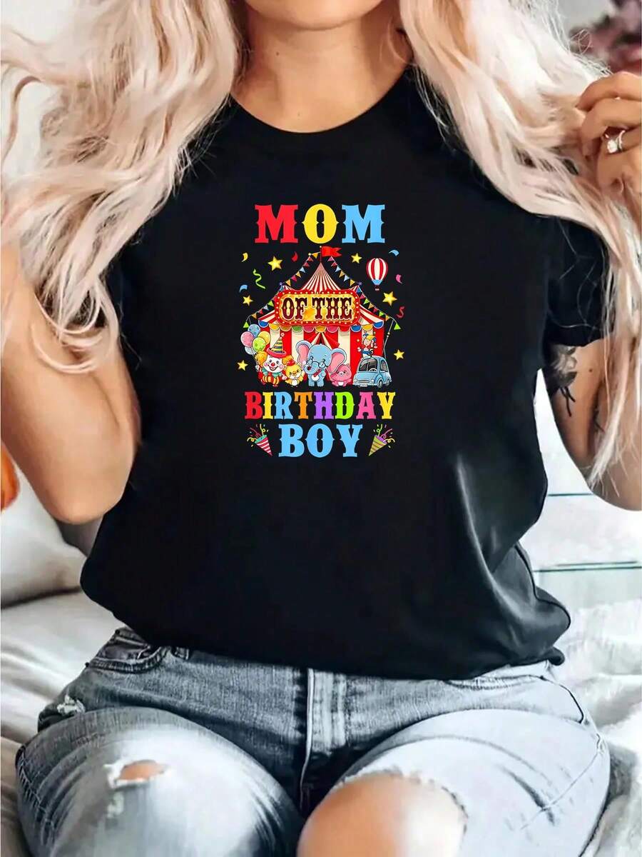 Mom Of Birthday Boy Circus Theme Party-Shirt - Black - View 1