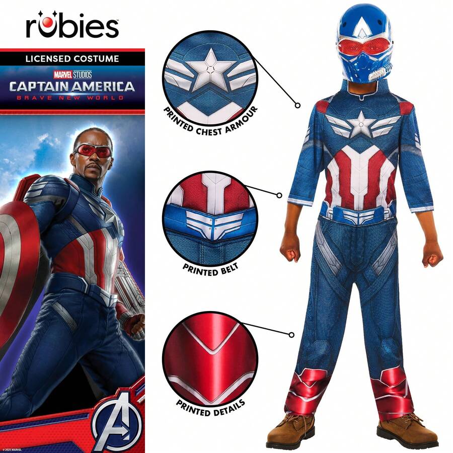 KIWI Captain America Costume For Kids - Officially Licensed Character Costume - Authentic Superhero Costume - Captain America Costume For Kids - Perfect For Parties And Carnival - Easy To Put On And Take Off, Comfortable And Lightweight Fabric - 彩色 - 查看 1