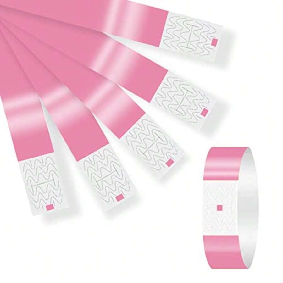 300 Pcs Waterproof Neon Paper Wristbands For Events In Pink Vibrant Adhesive Tamper-Proof ID Bands For Parties Concerts Hospital VIP Identification - Pink - View 1
