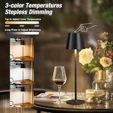 1pc Cordless Black/White Rechargeable LED Desk Lamp, Dimmable Battery Powered Table Light For Indoor Outdoor Cafe Dining - Multicolor - View 5