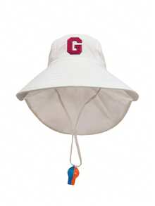 1 pieza Sombrero de chal con bordado de letras A-Z 26, gorra con bordado de letras, sombrero de sol de ala ancha y malla transpirable, silbato, color aleatorio - 1PC - Ver 15