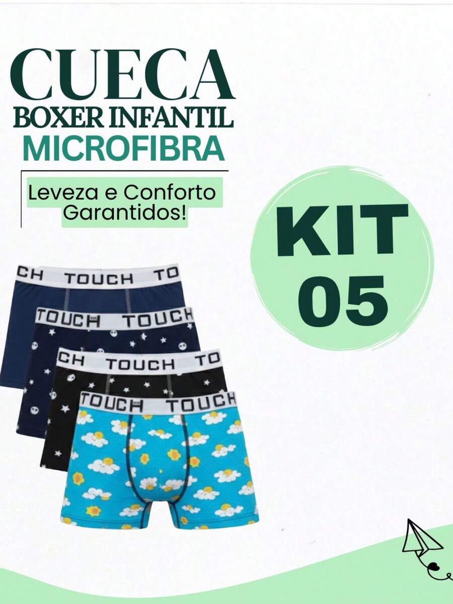 5 Cuecas Boxer Infantil Menino Microfibra Forrada Resistente - Sortido P - Visão 1