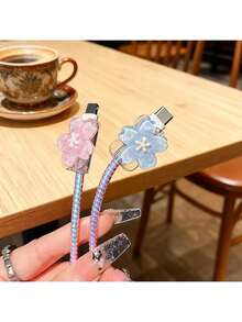 3D Flower Design Apple 40W Charger Protective Case, Data Cable Protector Cover - Clear - View 3