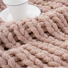Dusty Pink Chunky Knit Throw Blanket,Handmade Cable Knit Crochet Blanket,Soft Thick Chenille Throw Blankets For Sofa Bed Home Decor,50"X60" - 粉色 - 查看 10