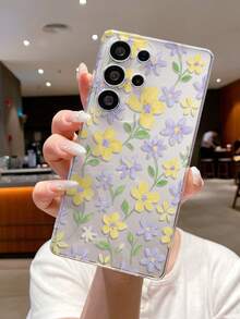 1pc Floral Pattern Android Phone Case, Precise Cutout Camera Protection Suitable Compatible With Samsung, Nothing, Pixel, , - Clear - View 2