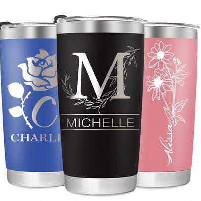 1pc 20 Oz Personalized Tumblers With Engraved Name, Personalized Birthday Gifts For Men Women, Custom Stainless Steel Coffee Tumbler With Lids And Straws, Stainless Steel Travel Tumbler, Coffee Travel Mug Cups, 20oz Personalized Valentine's Day Mother's Day Gifts Gifts For Women Men