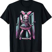 Camiseta de conejo con máscara de conejita gótica pastel, chica de terror, slasher, anime alternativo - Negro - Ver 1