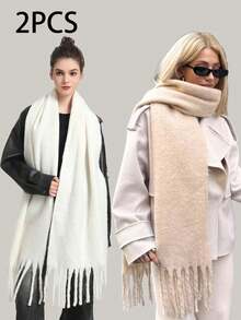 1pc Women's New Solid Color Fluffy Tassel Scarf, Warm And Comfortable Large Shawl, Simple And Versatile For Daily Wear - Multicolor - View 34