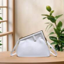 Classic PU Leather Shoulder Bag For Women Chic Adjustable Chain Strap Purse Versatile Crossbody Handbag - Trắng 1 - Xem 1