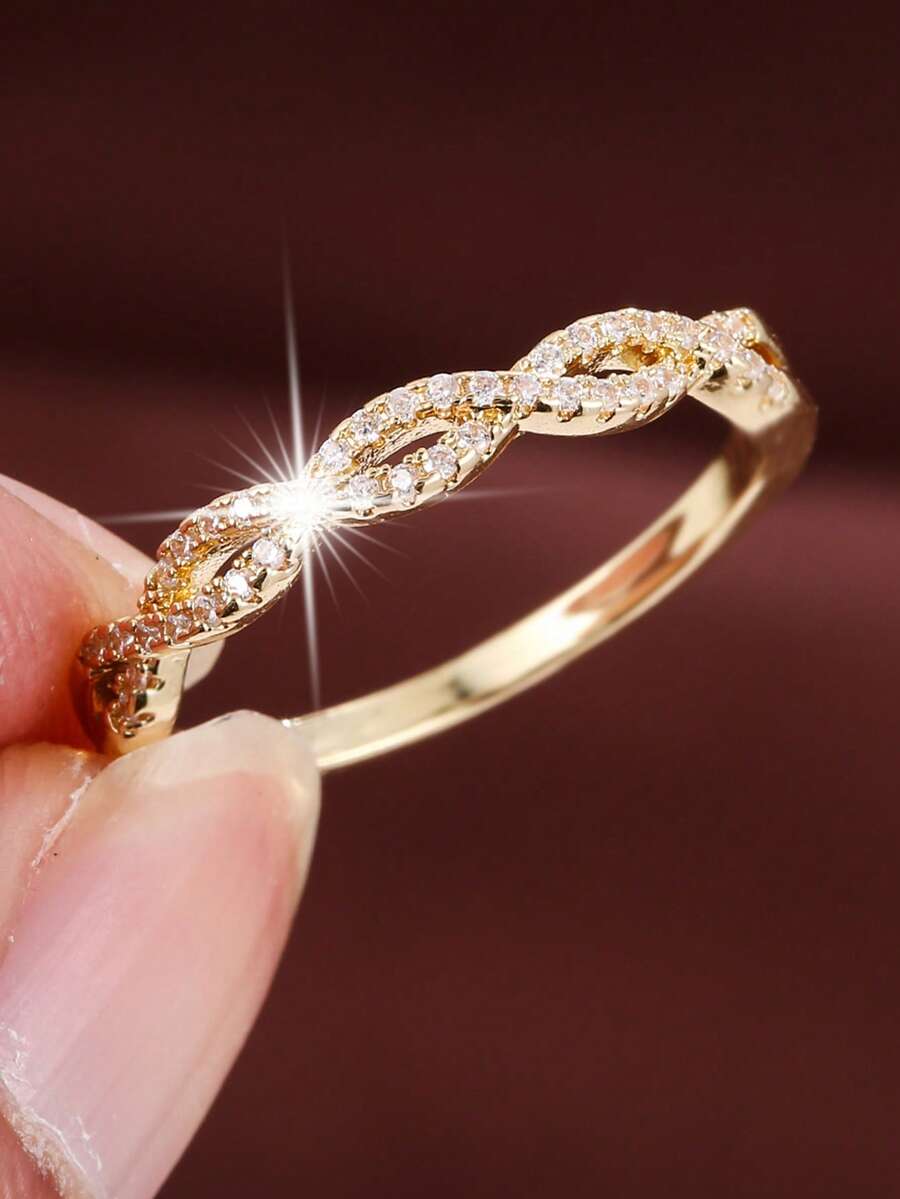 1pc Minimalist Wrapped Design Cubic Zirconia Inlaid Fashion Ring For Women - Multicolor - View 1