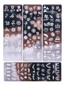4PCS Flower And Plant Nail Templates, Dandelion, Rose, Cherry Blossom, And Flower Leaf Pattern Design Nail Printing Boards, DIY Nail Printing Stainless Steel Templates For Spring And Summer, Nail Tools - Silver - View 11