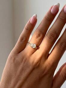 MADEONE 1pc Elegant Rose Gold Oval Shaped Gemstone Embellished Minimalist Closed Cocktail Ring, Suitable For Everyday And Formal Occasions - Gold - View 2