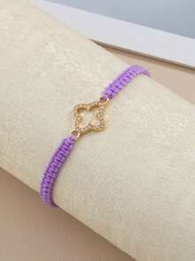 1pc Fashionable & Minimalist Woven Four-Leaf Clover Bracelet, Suitable For Daily Wear - Purple - View 3