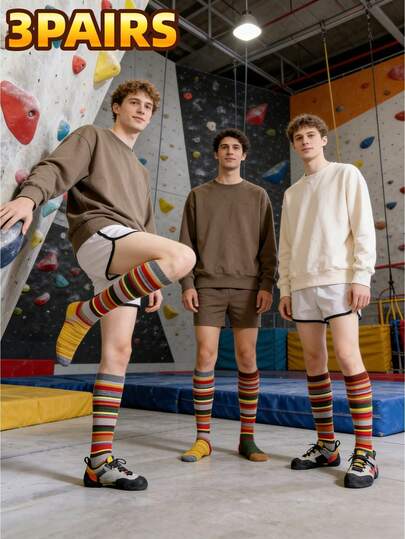 LAOPAO 男士专业运动袜（2/3双装），透气高弹，无束缚无缝袜跟袜尖，经典复古条纹双色组合，适合健身、篮球、跑步