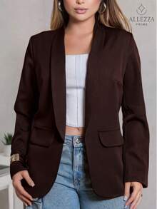 Max Blazer Tailored Luxury Casual Basic Social Sport Elegant Slim Fit Fitted New Release Simple Fabric Faux Pockets Blazer Evening Holiday Wedding Office Daily Birthday Party Formal And Evening Travel Stage And Concert Airport Wear All - 鏽棕色 - 查看 1