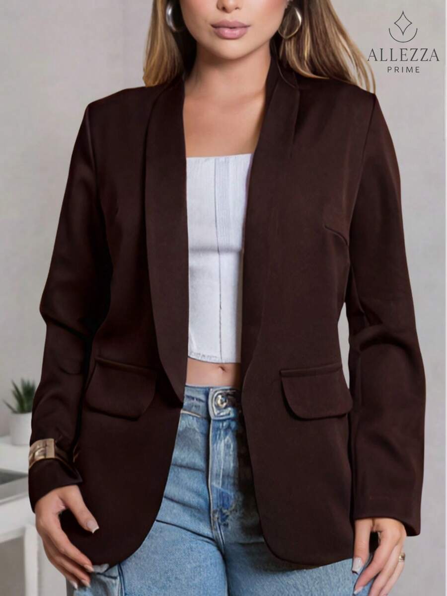 Max Blazer Tailored Luxury Casual Basic Social Sport Elegant Slim Fit Fitted New Release Simple Fabric Faux Pockets Blazer Evening Holiday Wedding Office Daily Birthday Party Formal And Evening Travel Stage And Concert Airport Wear All - 鏽棕色 - 查看 1