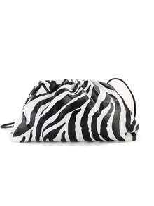 时尚日手拿饺子包斑马纹全息云朵包夹式钱包女士褶皱手提包奢华设计师斑马纹柔软云朵包女士手提包饺子包女士钱包大容量斜挎包 - 黑與白 - 查看 7