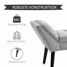 Modern Button-Upholstered Bench In Rubberwood And Light Grey Velvet, 114 X 46 X 56 Cm, For Entryway And Living Room. - Grey - View 6