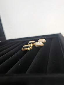 2pcs Fashionable Enamel Crafted Inlaid Stud Earrings For Women - Gold - View 2