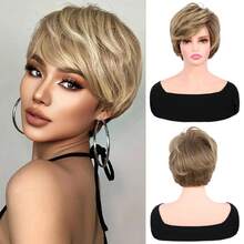 10 Inch Blonde Women's Short Straight Layered Wig, Natural Style Synthetic Hair Wig - Gold - View 14