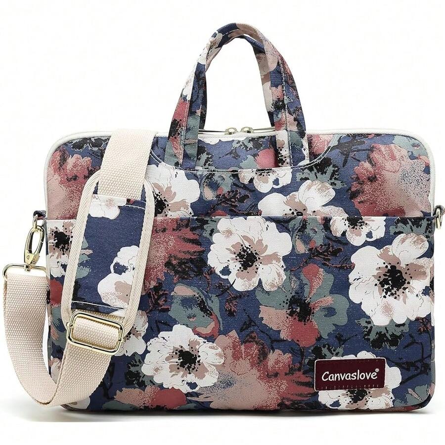 Canvaslove Camellia Pattern Laptop Shoulder Messenger Case Bag With 270 Degree Rebound Bubble Protection For Macbook Pro 15 And 15 Inch-15.6 Inch Laptop - 山茶花(270 緩衝) - 查看 1