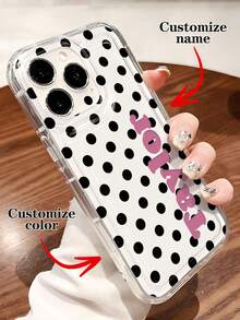 1 buah Casing Ponsel Transparan Minimalis Motif Polka Dot Kustom dengan Nama & Huruf, Kompatibel dengan iPhone 11/12/13/14/15/16/17 Pro Max - Clear - View 5