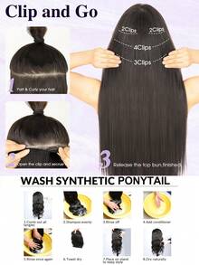 夹式接发长直发片 20 英寸 4 片装 超薄透气 合成纤维双层缝制假发 女士专用 - 彩色 - 查看 8