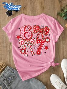 Disney Women's T-Shirt Features The Number "67" Printed On The Back And A Double-Sided Cartoon Print Of Disney's Princess Ariel On The Front. Made From Soft, Comfortable, And Durable Fabric. This Spring/Summer Women's Crew Neck T-Shirt Is Perfect For Everyday Wear, Shopping, Parties, Travel, And Gatherings. It Also Makes An Exquisite Gift. - Pink - View 3