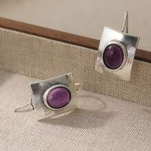 1 Pair Classic Elegant Geometric Earrings, Vintage Purple Chic Jewelry For Women, Suitable For Daily And Vacation Wear - Silver - View 5