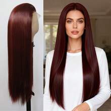 ZigZag Hair 橙色、灰色、蜜金色、棕色、红棕色长直无刘海合成假发，耐热纤维材质，适合日常和角色扮演造型 - 彩色 - 查看 9