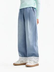 Annil Girls' Pure Cotton Washed Denim Jeans, New Spring Style, Fashionable Korean Straight Leg Pants - Light Blue Jeans - View 12