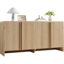63" Fluted Sideboard Buffet Cabinet With Storage, Modern Credenza Console With 4 Doors And Adjustable Shelves, Wood Cabinet For Kitchen, Living Room Or Hallway - Natural Oak - Xem 9