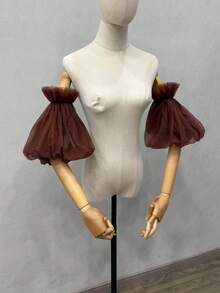 1 件粉色双层网眼泡泡袖腕带，带 2 个弹性压褶，适用于新娘装饰，中长款秋季配饰 - 彩色 - 查看 12