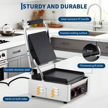 Parrilla comercial para panini YS-811: superficie de cocción plana de 23 x 23 cm, 1800 W, 110 V (enchufe estadounidense de 1,3 m), control de temperatura de 6 velocidades, acero inoxidable con accesorios como cepillos, batidor y pinzas. - Tipo de Enchufe B USA (110-127V) - Ver 5